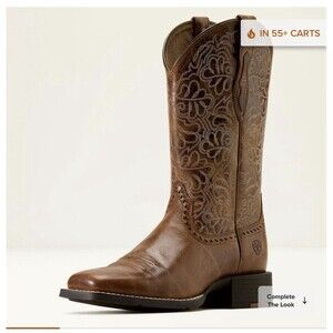 NWOB Ariat Round Up Ramuda Embroidered Western Boots Women Sz 7.5 Brown Tan